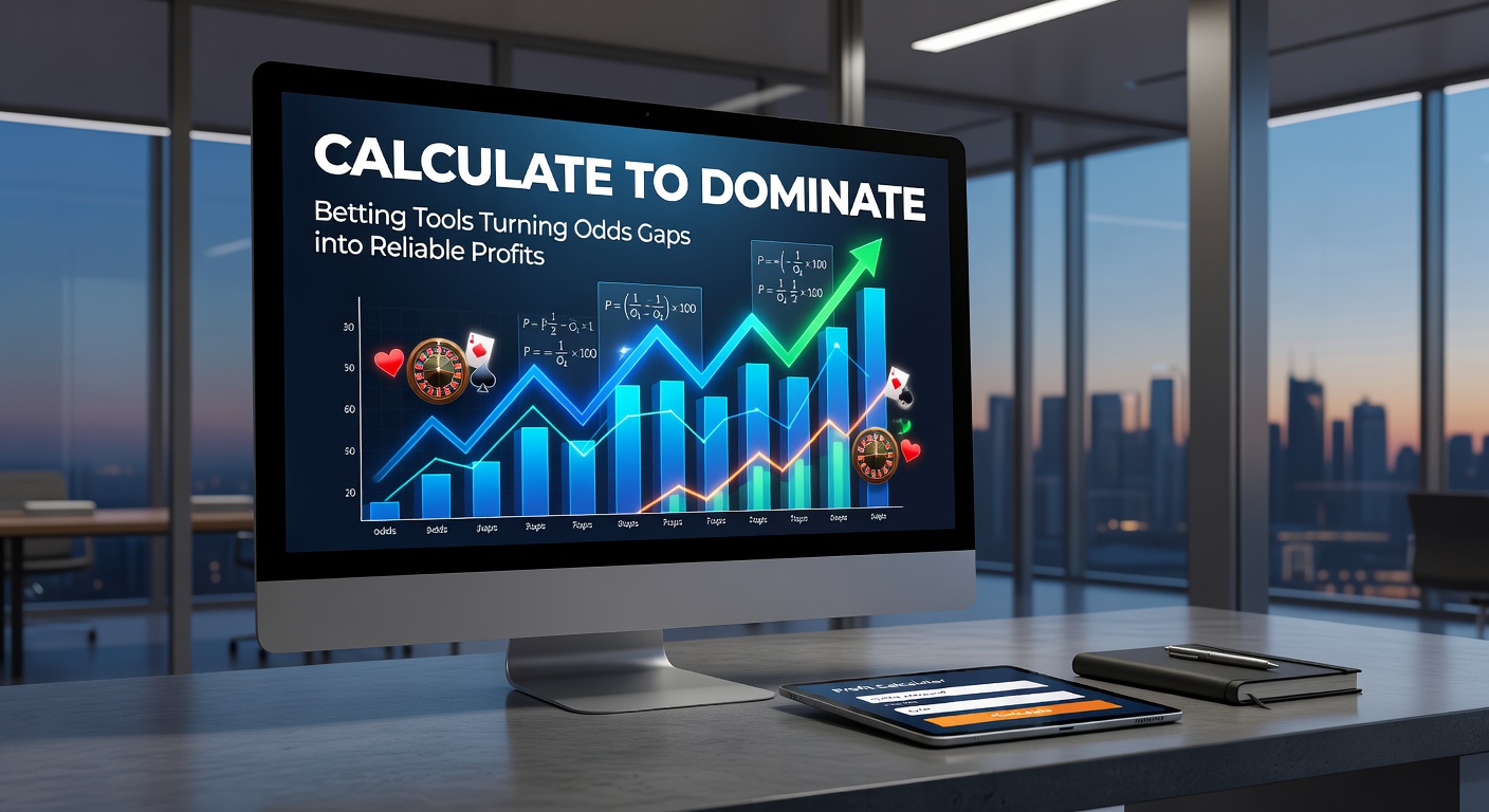 Digital dashboard displaying arbitrage betting calculator with live odds from multiple sportsbooks, highlighting profit margins in green
