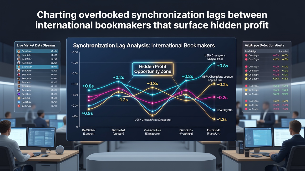 Graph displaying synchronization lag durations in basketball overtime markets across different regions