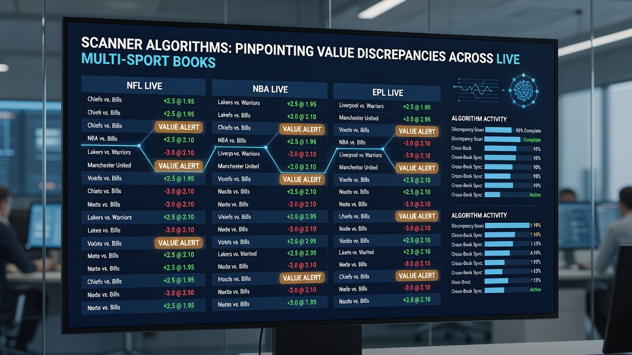 Live multi-sport odds scanner interface highlighting value discrepancies in basketball and tennis markets