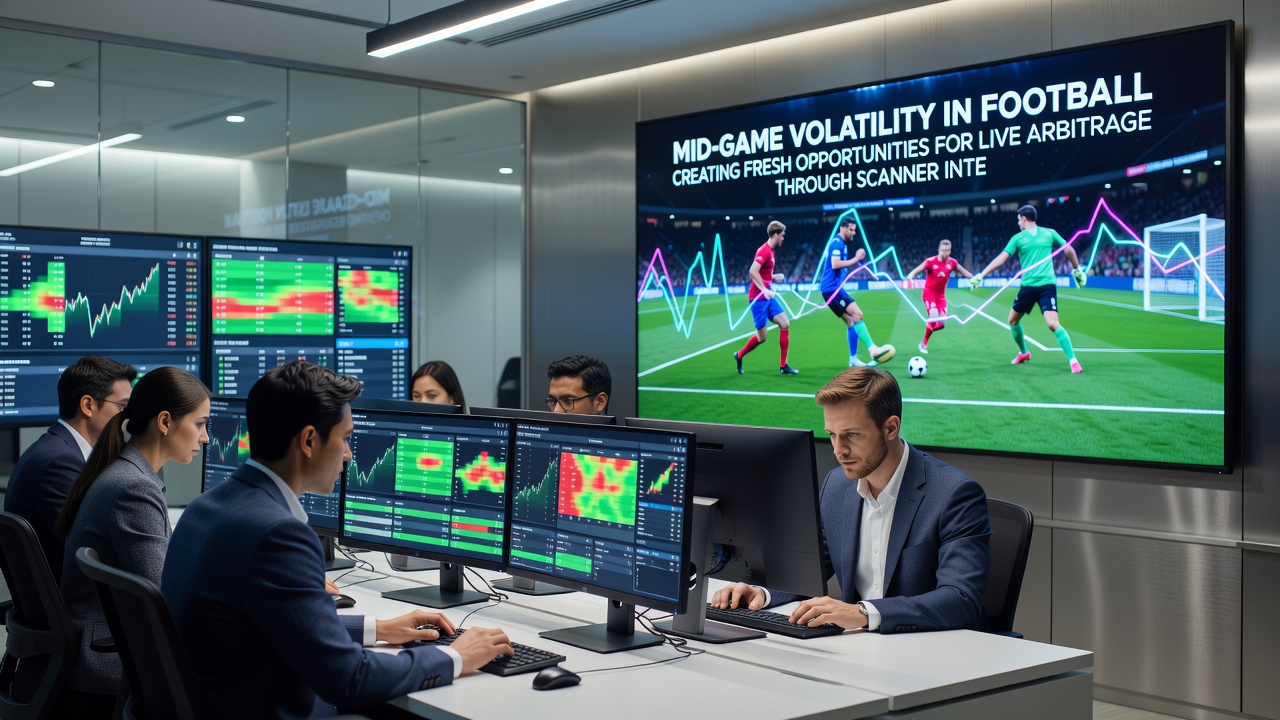 Live betting interface displaying scanner alerts and odds comparison during a football match with volatility indicators