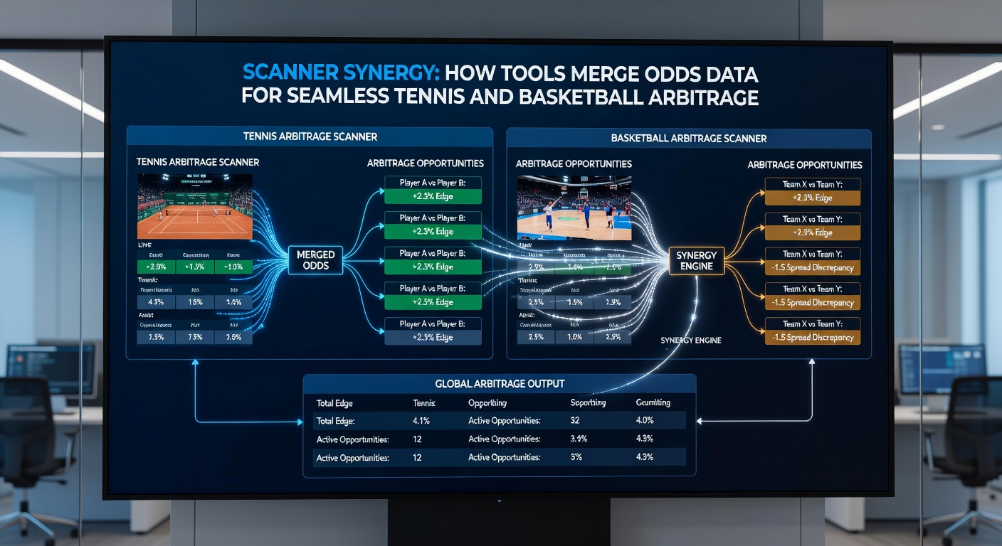 Close-up of arbitrage calculator interface showing synced basketball odds from global bookmakers, with profit percentages highlighted for live NBA-style quarters.