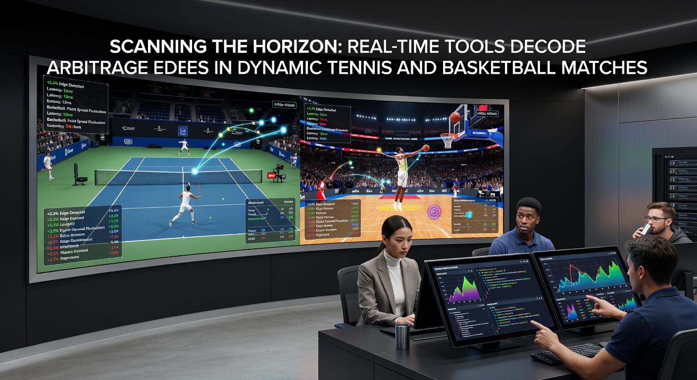 Real-time dashboard displaying live arbitrage opportunities in a tennis match, with odds fluctuating across multiple bookmakers