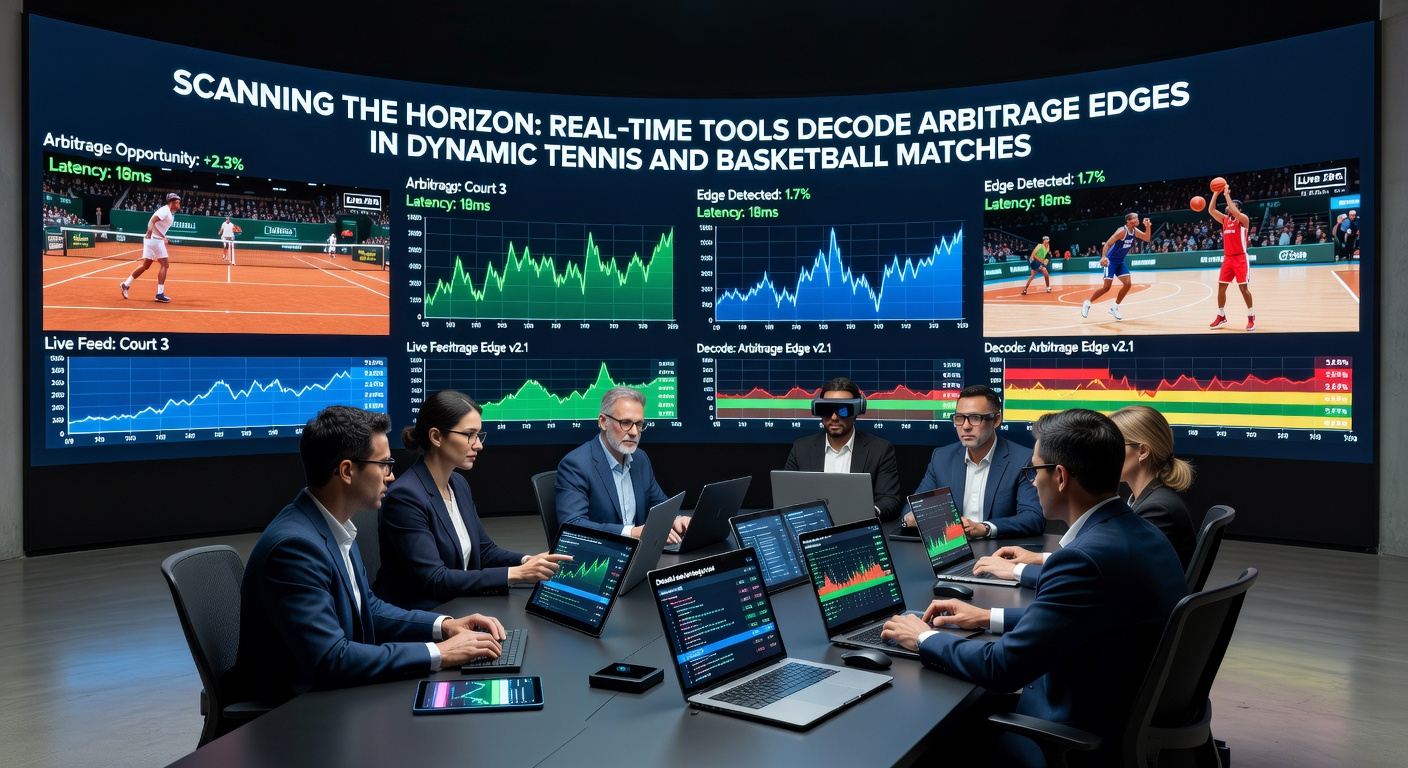 Live basketball game screenshot showing arbitrage calculator with odds from five bookmakers, highlighting a 2.1% guaranteed profit opportunity